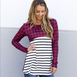 Buffalo plaid & striped baby doll tunic